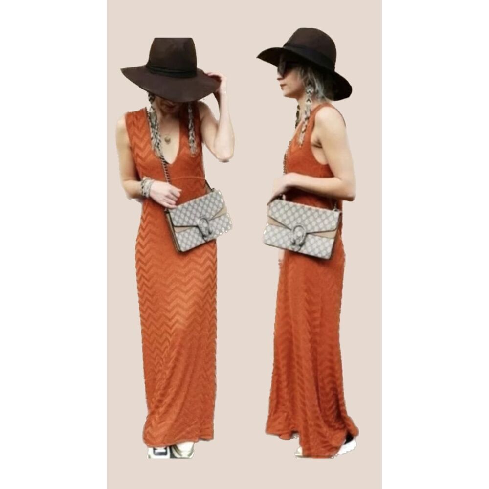 ZARA Rust Orange Metallic Maxi Dress
